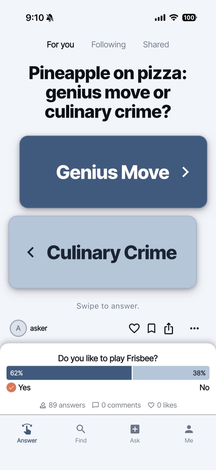 A YouThink question with two answer tiles